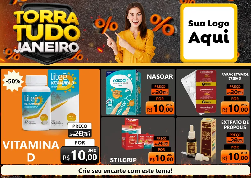 Modelo de Encarte para Encarte A4 Horizontal com o tema Torra Tudo Janeiro para Farmácia