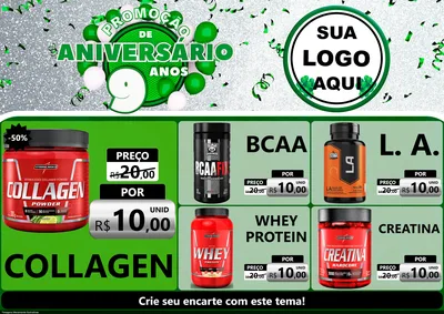 Modelo de Encarte para Encarte A4 Horizontal com o tema Promoção de Aniversário - 9 Anos para Suplementos alimentares