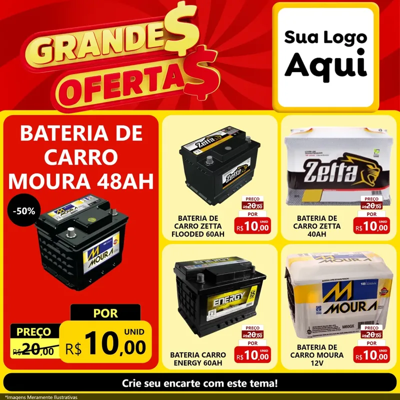 Modelo de Rede Social para Feed Facebook com o tema Grandes Ofertas para Baterias Elétricas