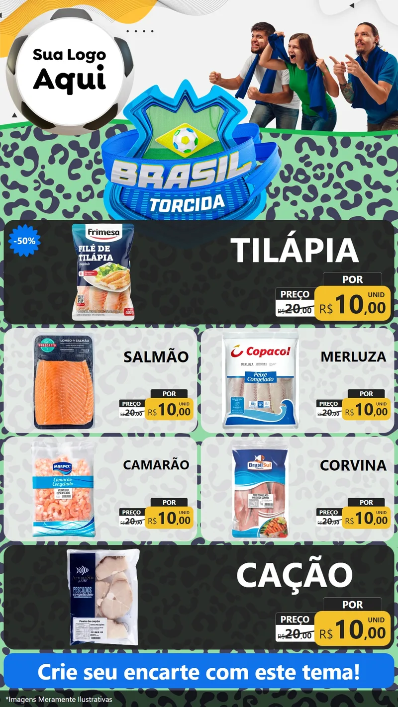 Modelo de TV para TV Vertical com o tema Brasil Torcida - Copa para Peixaria