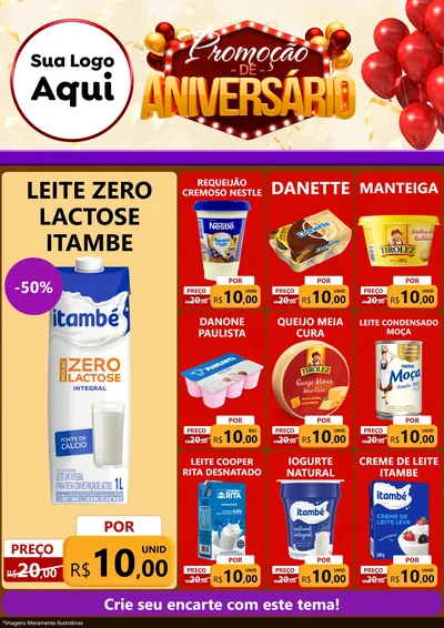 Modelo de Encarte para Encarte A4 Vertical com o tema Promoção de Aniversário para Frios e Laticínios