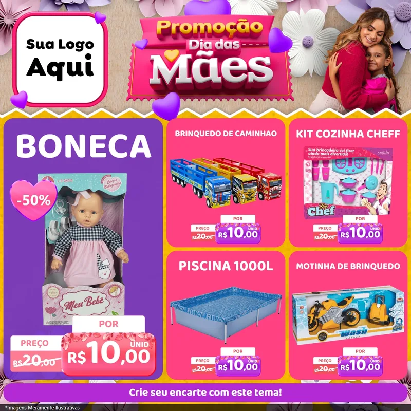 Modelo de Rede Social para Feed Facebook com o tema Promoção Dia das Mães para Brinquedos