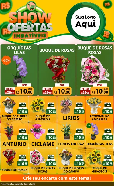 Modelo de Encarte para Encarte Grande com o tema Show de Ofertas Imbatíveis para Floricultura e jardim