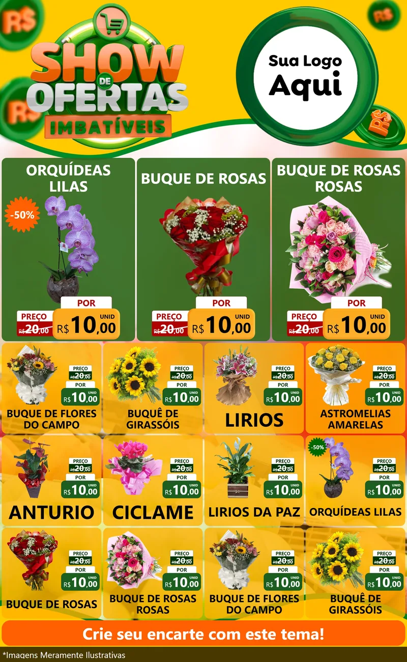 Modelo de Encarte para Encarte Grande com o tema Show de Ofertas Imbatíveis para Floricultura e jardim