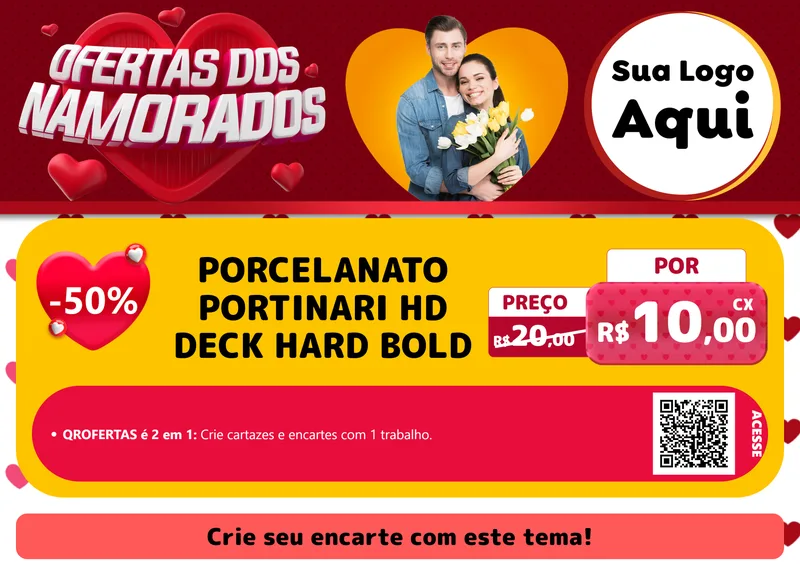 Modelo de Cartaz para Cartaz A4 Horizontal com o tema Ofertas Dos Namorados para Pisos e revestimentos