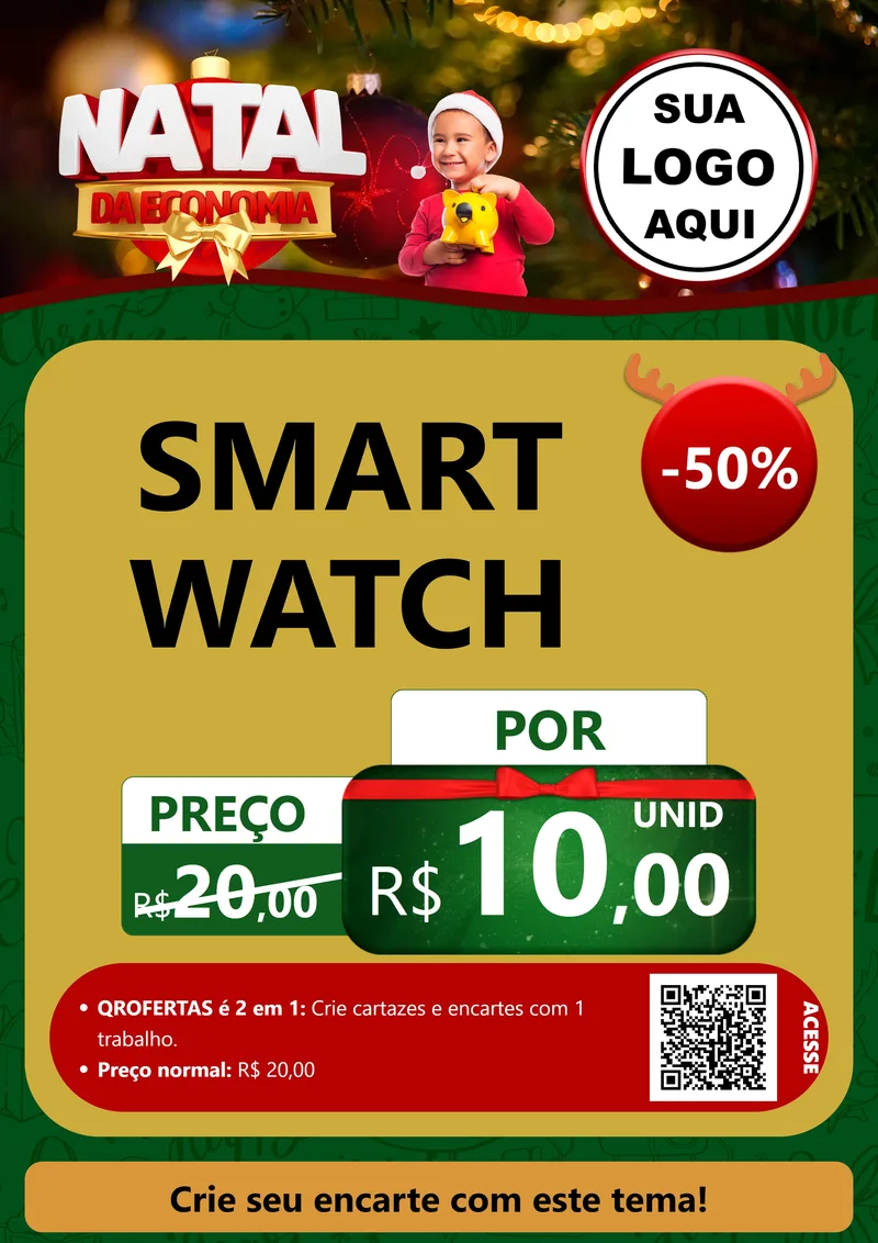 Modelo de Cartaz para Cartaz A4 Vertical com o tema Natal da Economia para Informática