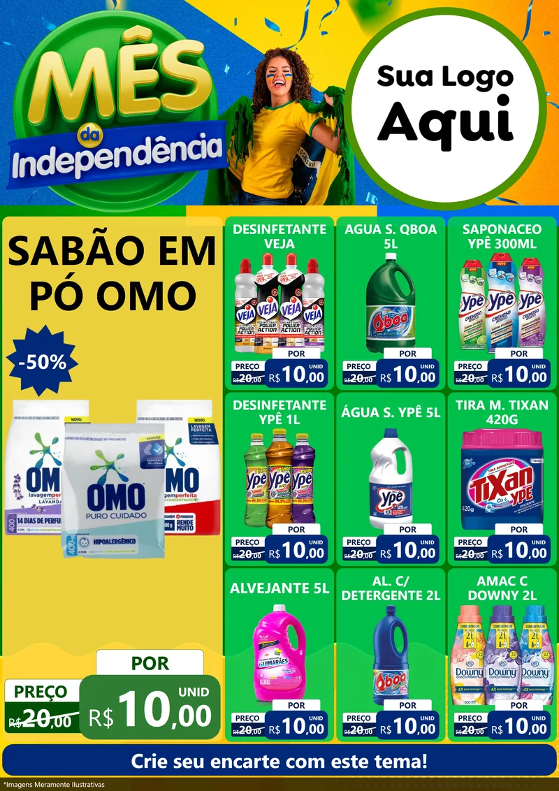 Modelo de Encarte para Encarte A4 Vertical com o tema Mês da Independência para Produtos de Limpeza