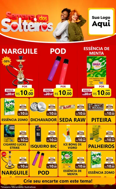 Modelo de Encarte para Encarte Grande com o tema Semana dos Solteiros para Tabacaria