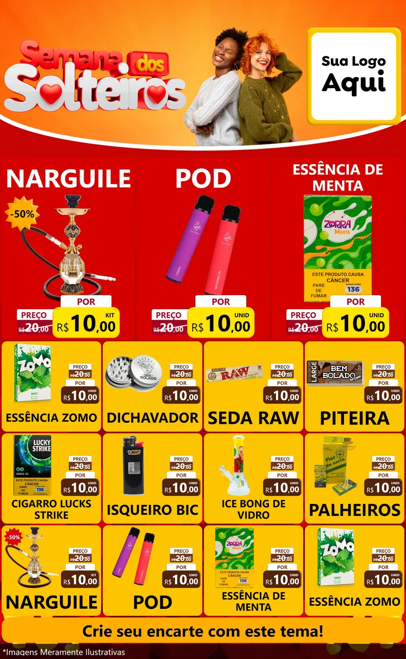 Modelo de Encarte para Encarte Grande com o tema Semana dos Solteiros para Tabacaria