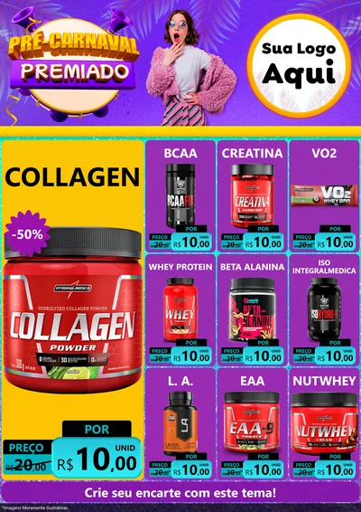 Modelo de Encarte para Encarte A4 Vertical com o tema Pré-Carnaval Premiado para Suplementos alimentares