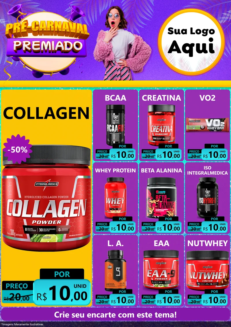 Modelo de Encarte para Encarte A4 Vertical com o tema Pré-Carnaval Premiado para Suplementos alimentares