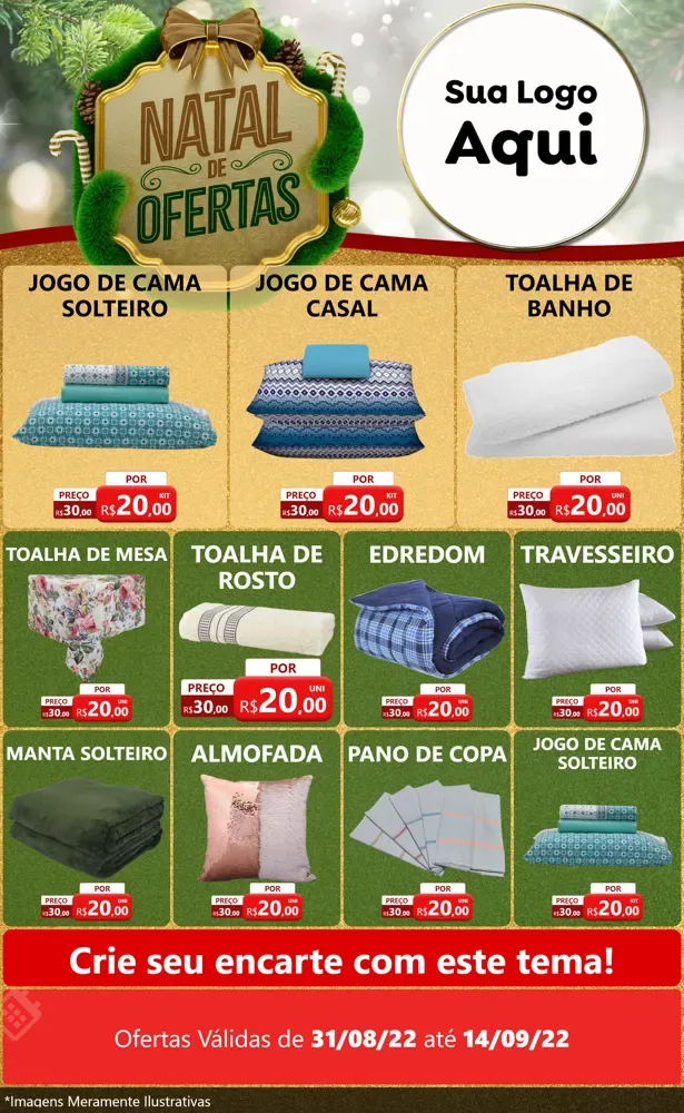 Modelo de Encarte para Encarte Grande com o tema Ofertas de Natal para Cama, Mesa e Banho
