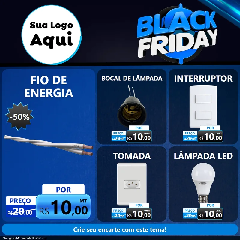 Modelo de Rede Social para Feed Facebook com o tema Black Friday para Materiais Elétricos