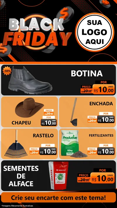 Modelo de TV para TV Vertical com o tema Black Friday para Agropecuária