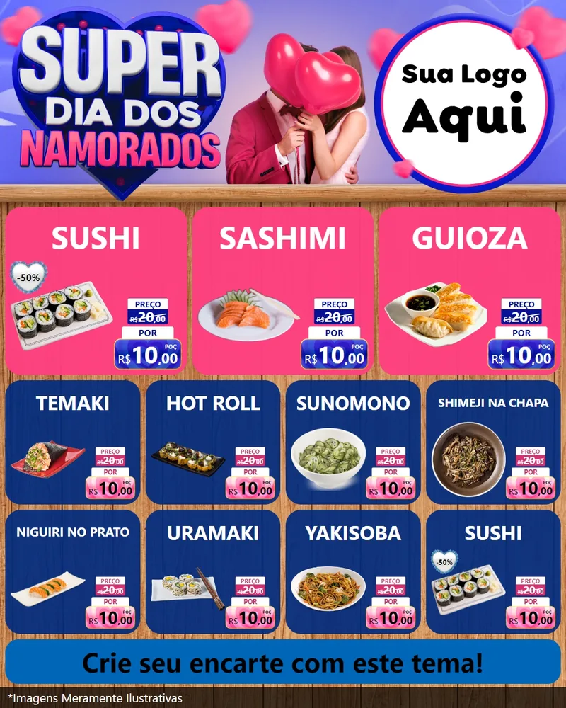 Modelo de Rede Social para Feed Instagram com o tema Super Dia dos Namorados para Comida japonesa