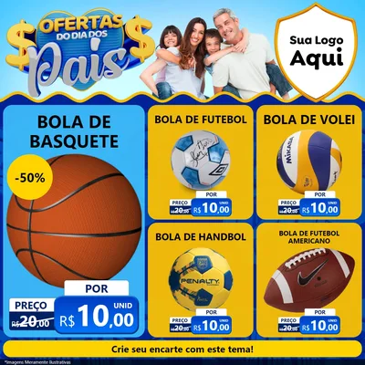 Modelo de Rede Social para Feed Facebook com o tema Ofertas do Dia dos Pais para Artigos Esportivos