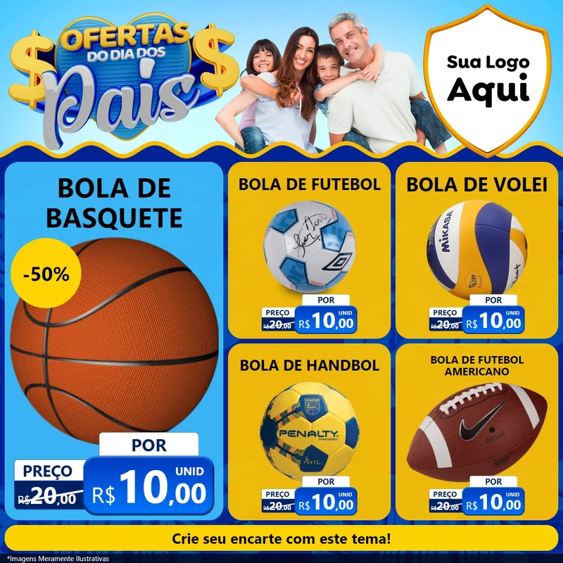 Modelo de Rede Social para Feed Facebook com o tema Ofertas do Dia dos Pais para Artigos Esportivos