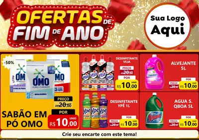 Modelo de Encarte para Encarte A4 Horizontal com o tema Ofertas de Fim de Ano para Produtos de Limpeza