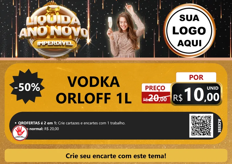 Modelo de Cartaz para Cartaz A4 Horizontal com o tema Liquida Ano Novo Imperdível para Distribuidora de bebidas
