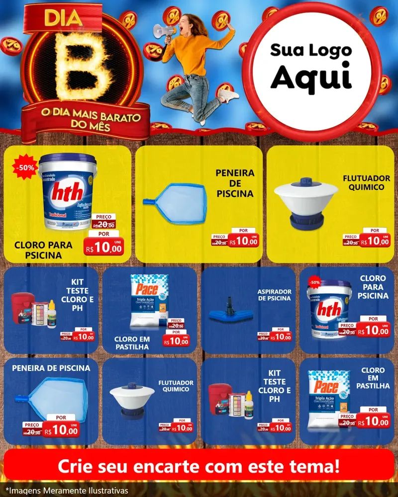 Modelo de Rede Social para Feed Instagram com o tema Dia B - O Dia Mais Barato Do Mês para Produtos para Piscina