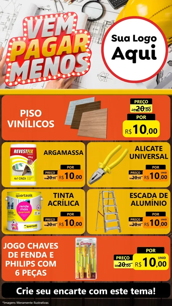Modelo de TV para TV Vertical com o tema Vem Pagar Menos - Construção para Material para Construção