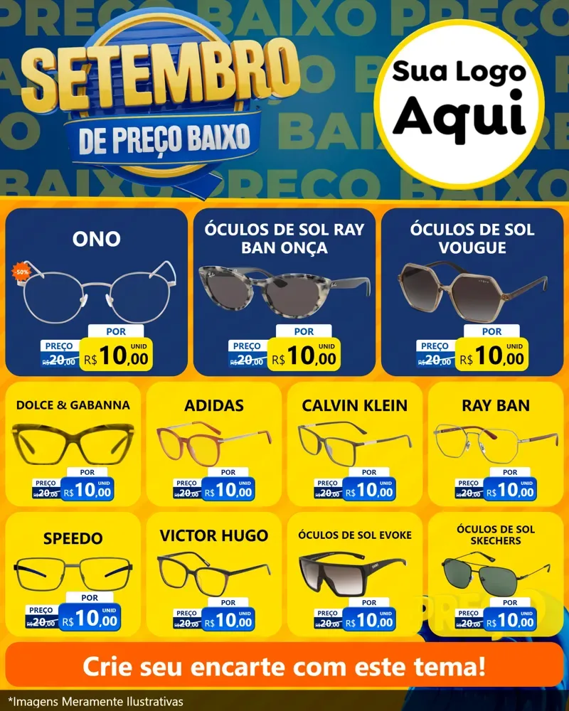 Modelo de Rede Social para Feed Instagram com o tema Setembro De Preço Baixo para Óticas