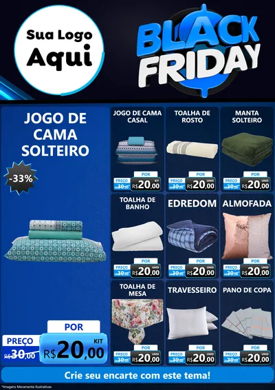 Modelo de Encarte para Encarte A4 Vertical com o tema Black Friday para Cama, Mesa e Banho