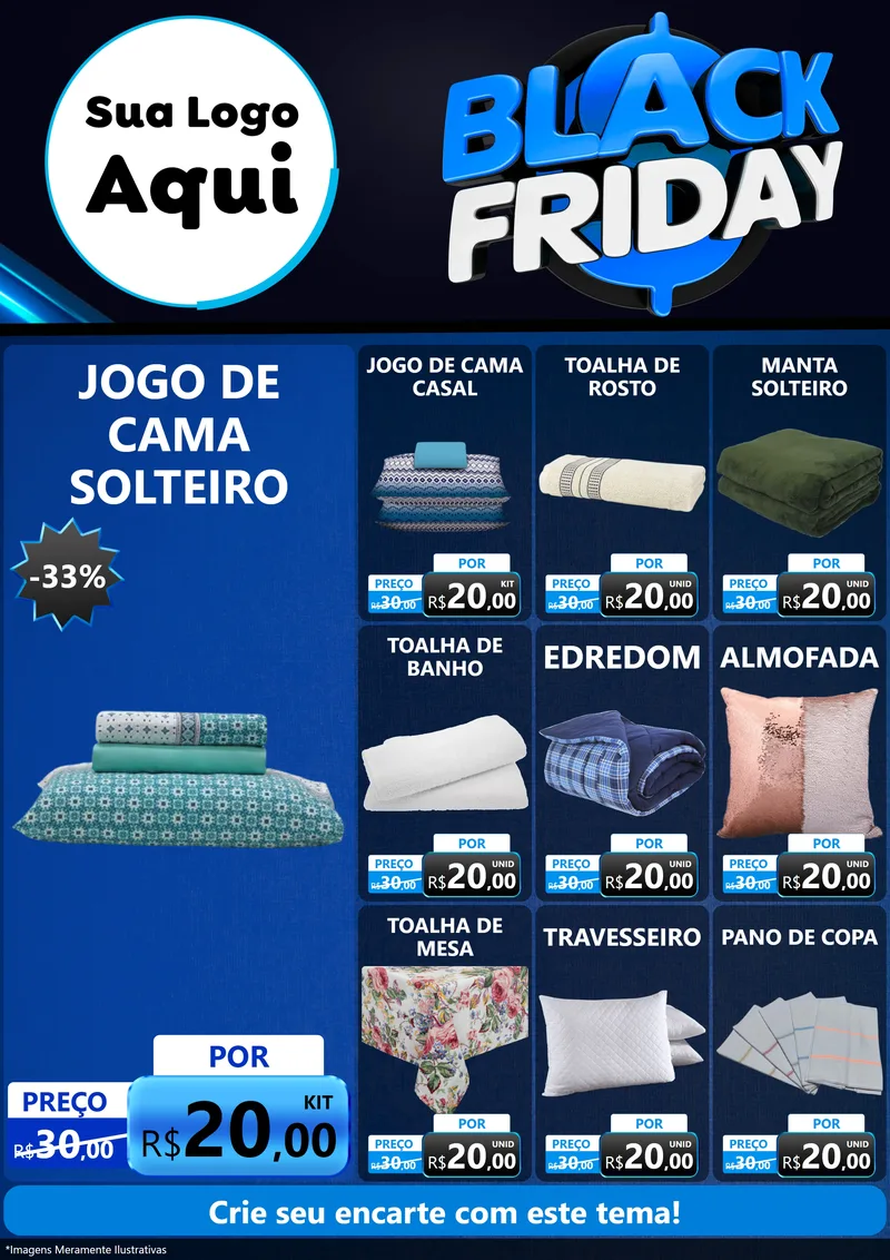 Modelo de Encarte para Encarte A4 Vertical com o tema Black Friday para Cama, Mesa e Banho