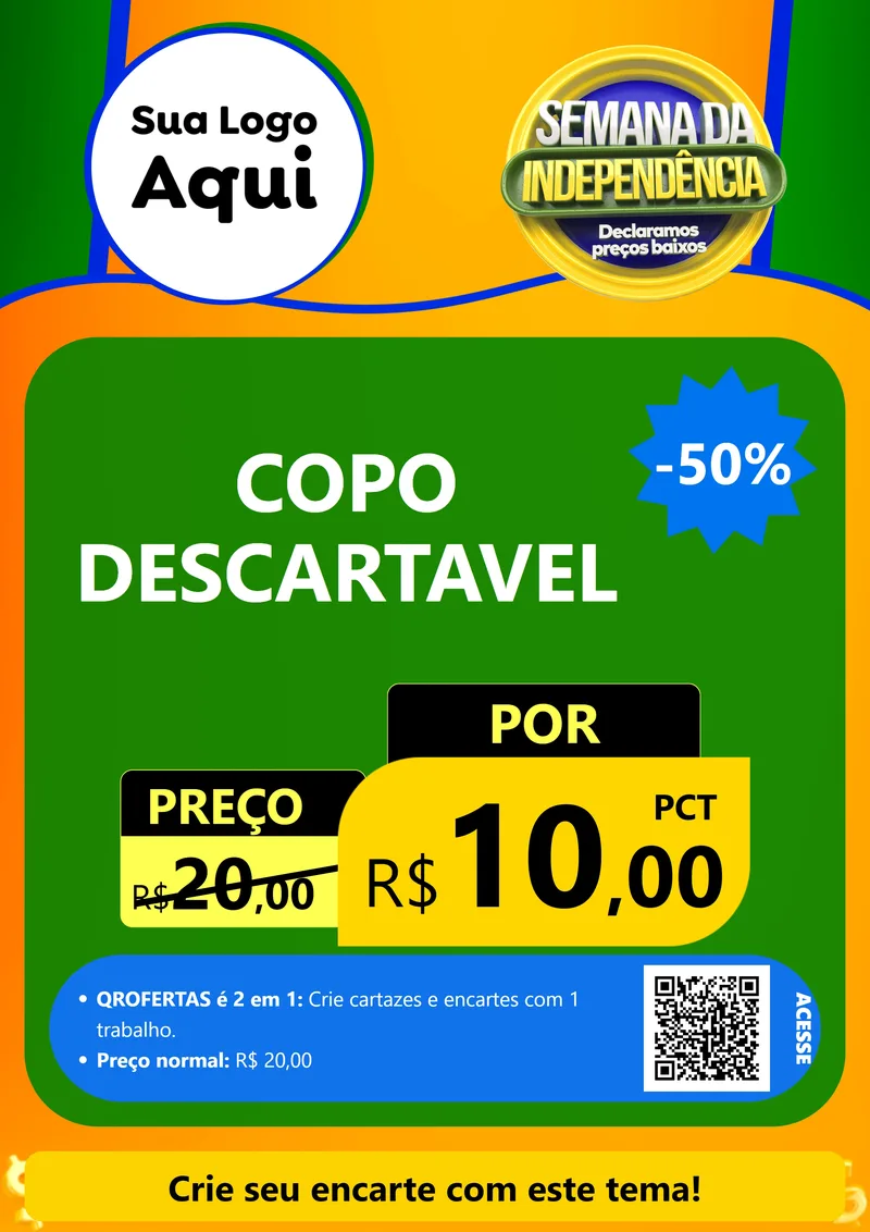 Modelo de Cartaz para Cartaz A4 Vertical com o tema Semana da Independência Declaramos Preços Baixos para Embalagens