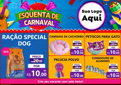 Modelo de Encarte para Encarte A4 Horizontal com o tema Esquenta de Carnaval para Pet Shop