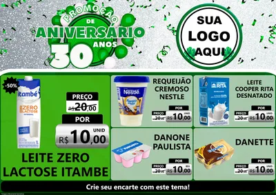 Modelo de Encarte para Encarte A4 Horizontal com o tema Promoção de Aniversário - 30 Anos para Frios e Laticínios