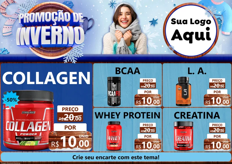 Modelo de Encarte para Encarte A4 Horizontal com o tema Promoção de Inverno para Suplementos alimentares