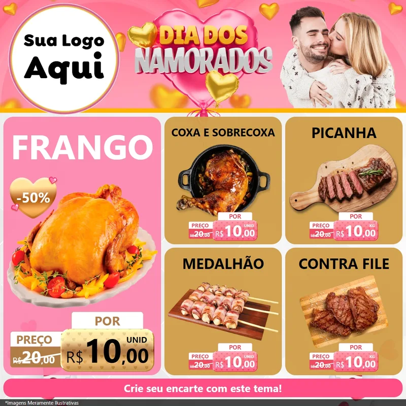 Modelo de Rede Social para Feed Facebook com o tema Dia dos Namorados para Assados