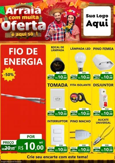 Modelo de Encarte para Encarte A4 Vertical com o tema Arraiá Com Muita Oferta - É Aqui Sô! para Materiais Elétricos