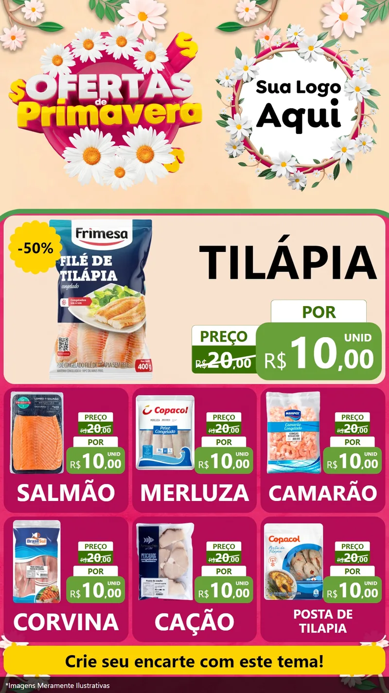 Modelo de Rede Social para Stories com o tema Ofertas de Primavera para Peixaria