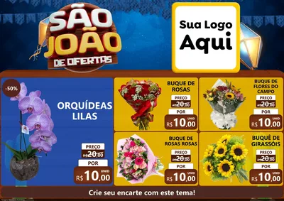 Modelo de Encarte para Encarte A4 Horizontal com o tema São João Ofertas Imbatíveis! - Junina para Floricultura e jardim