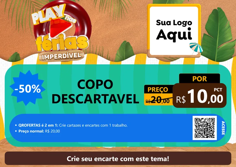 Modelo de Cartaz para Cartaz A4 Horizontal com o tema Play Nas Férias Imperdível para Embalagens