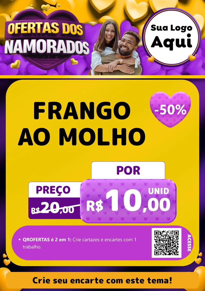Modelo de Cartaz para Cartaz A4 Vertical com o tema Oferta Dos Namorados para Restaurante