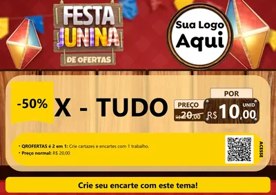 Modelo de Cartaz para Cartaz A4 Horizontal com o tema Festa Junina de Ofertas para Hamburgueria