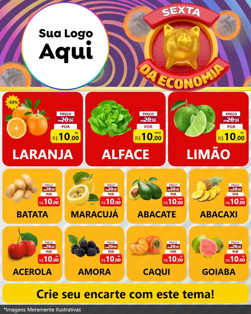 Modelo de Rede Social para Feed Instagram com o tema Sexta da Economia para Hortifrúti