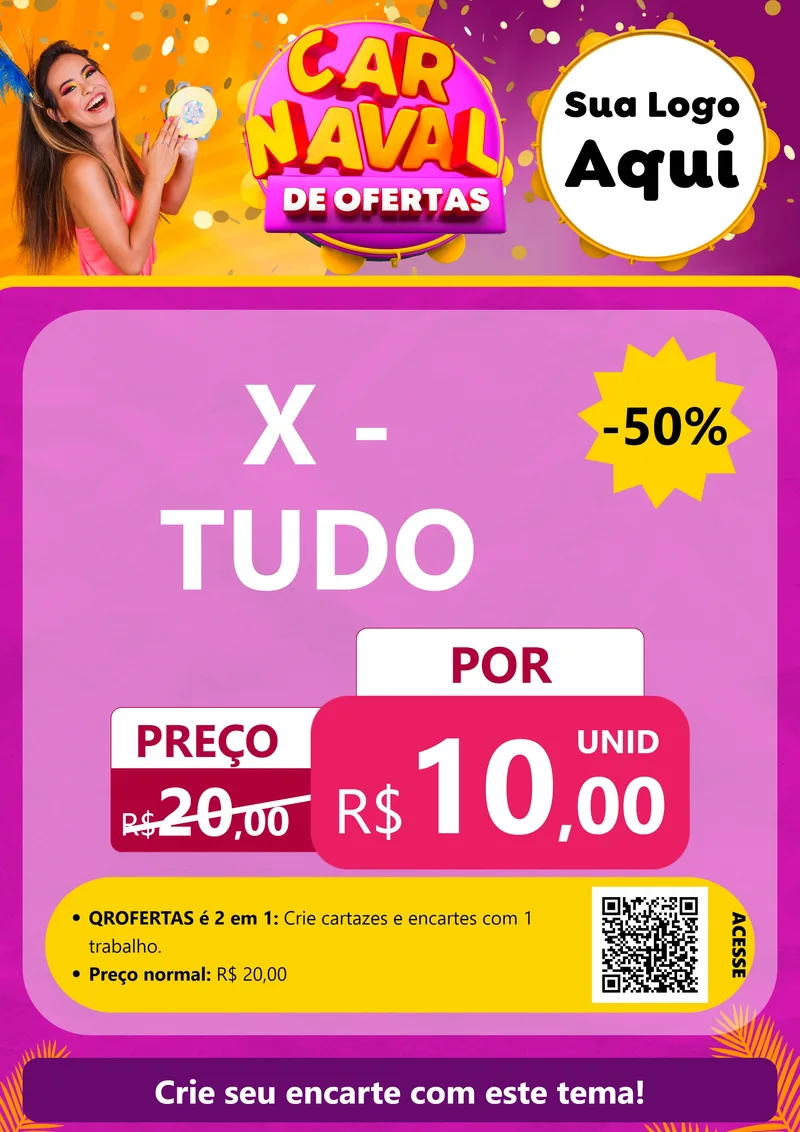 Modelo de Cartaz para Cartaz A4 Vertical com o tema Carnaval de Ofertas para Hamburgueria