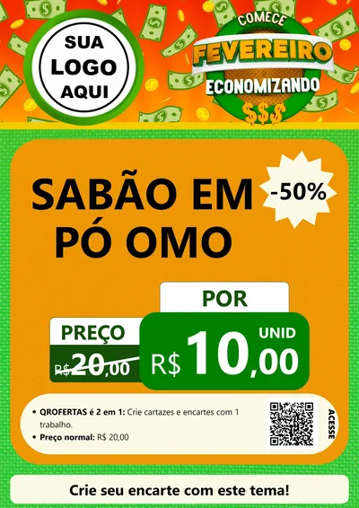 Modelo de Cartaz para Cartaz A4 Vertical com o tema Comece Fevereiro Economizando para Produtos de Limpeza