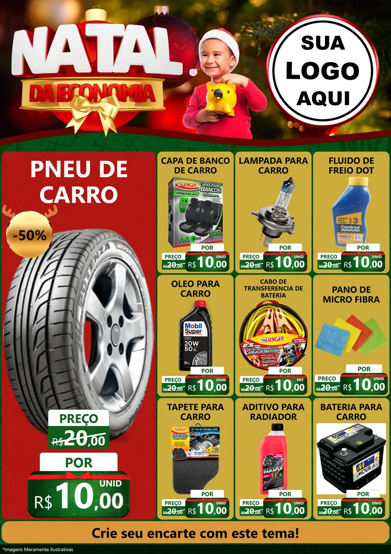 Modelo de Encarte para Encarte A4 Vertical com o tema Natal da Economia para Auto peças