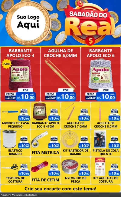 Modelo de Encarte para Encarte Grande com o tema Sabadão do Real para Armarinho e Aviamentos
