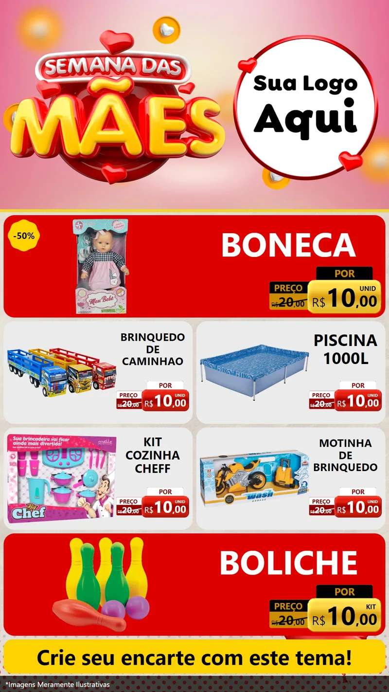 Modelo de TV para TV Vertical com o tema Semana das Mães para Brinquedos