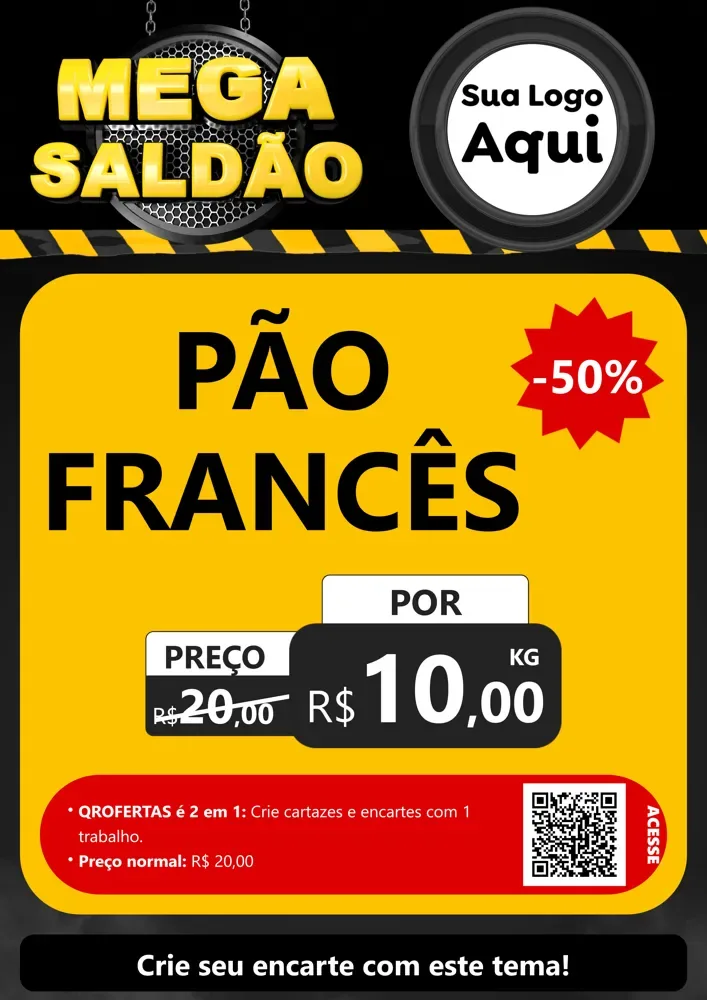 Modelo de Cartaz para Cartaz A4 Vertical com o tema Mega Saldão para Padaria