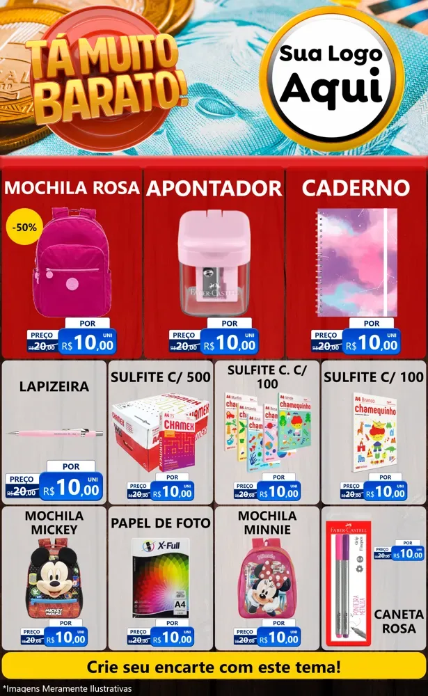 Modelo de Encarte para Encarte Grande com o tema Está Muito Barato para Papelaria