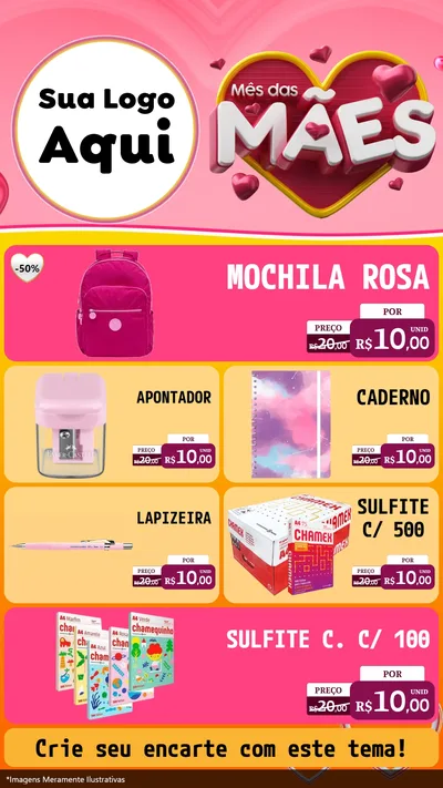 Modelo de TV para TV Vertical com o tema Mês das Mães para Papelaria