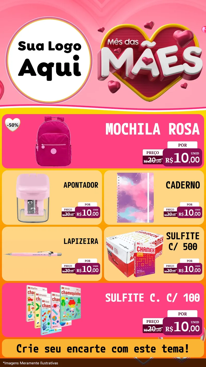Modelo de TV para TV Vertical com o tema Mês das Mães para Papelaria