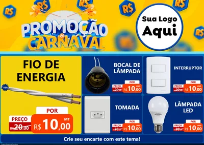 Modelo de Encarte para Encarte A4 Horizontal com o tema Promoção de Carnaval para Materiais Elétricos